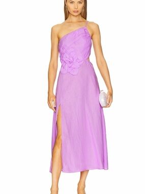 Yumi Kim Lavender One-Shoulder Floral Applique Midi Dress